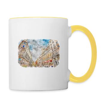 Barcelona Spanien Aquarellskizze Gezeichnete Zeichnung - Tasse zweifarbig - Weiß/Gelb - Rechts