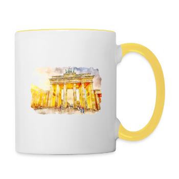 Berlin Allemagne Aquarelle Esquisse Dessinée Peinture - Mug contrasté - blanc/jaune - Droite