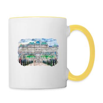 Autriche Aquarelle Esquisse Dessinée à la main Illustration - Mug contrasté - blanc/jaune - Droite