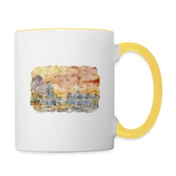 China Watercolor Sketch Hand Drawn Illustration - Contrasting Mug - white/yellow - Right