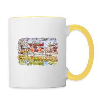 Japan Aquarellskizze Handgezeichnete Illustration - Tasse zweifarbig - Weiß/Gelb - Rechts