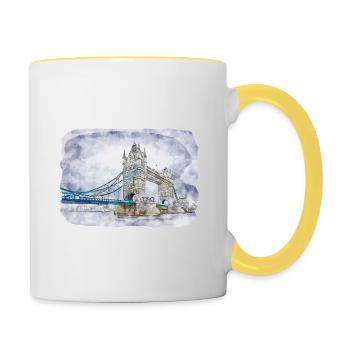 Uk Landmark Watercolor Sketch Painting Illustratio - Contrasting Mug - white/yellow - Right