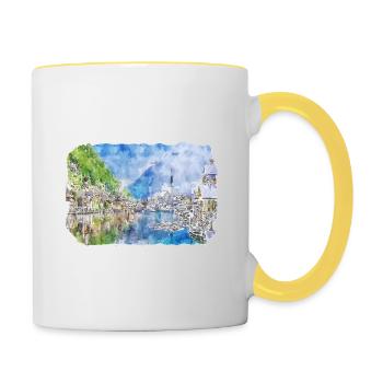 Autriche Aquarelle Esquisse Dessinée à la main Illustration - Mug contrasté - blanc/jaune - Droite