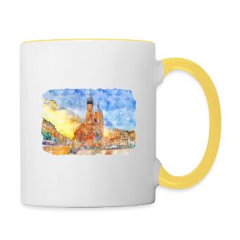 Pologne Repère Aquarelle Esquisse Dessin de peinture - Mug contrasté - blanc/jaune - Droite