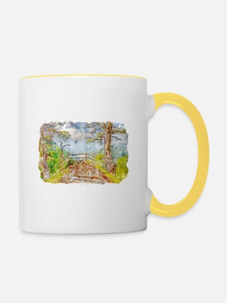 Serbie Point de repère Aquarelle Esquisse Dessin de peinture - Mug contrasté - blanc/jaune