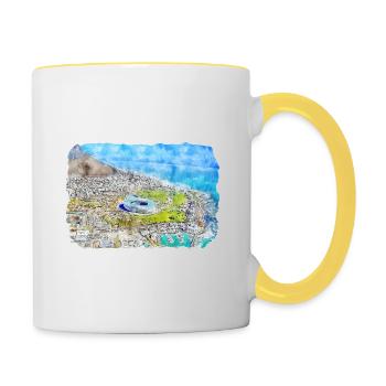 Cape Town South Africa Watercolor Sketch Drawn Pai - Contrasting Mug - white/yellow - Right