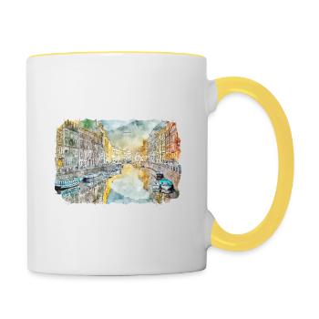 St Petersburg Russia Watercolor Sketch Drawn Illus - Contrasting Mug - white/yellow - Right