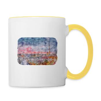Berlin Allemagne Aquarelle Esquisse Dessinée Peinture - Mug contrasté - blanc/jaune - Droite