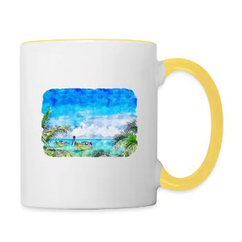 Thaïlande Aquarelle Esquisse Dessinée à la Main Illustration - Mug contrasté - blanc/jaune - Droite