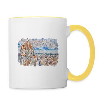 Florence Italie Aquarelle Esquisse Peinture Dessinée - Mug contrasté - blanc/jaune - Droite