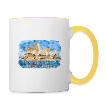 Australie Aquarelle Esquisse Dessinée à la Main Peinture - Mug contrasté - blanc/jaune - Droite