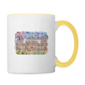 Berlin Allemagne Aquarelle Sketch Illustration - Mug contrasté - blanc/jaune - Droite