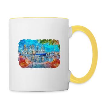 Londres UK Aquarelle Esquisse Dessinée à la Main Peinture - Mug contrasté - blanc/jaune - Droite