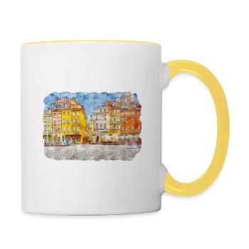 Varsovie Pologne Aquarelle Esquisse Dessinée Peinture - Mug contrasté - blanc/jaune - Droite