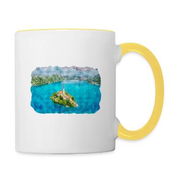 Illustration de l’esquisse à l’aquarelle de Slovénie - Mug contrasté - blanc/jaune - Droite
