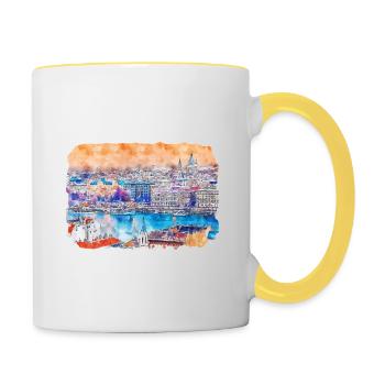 Budapest Ungarn Aquarell Skizze Illustration - Tasse zweifarbig - Weiß/Gelb - Rechts