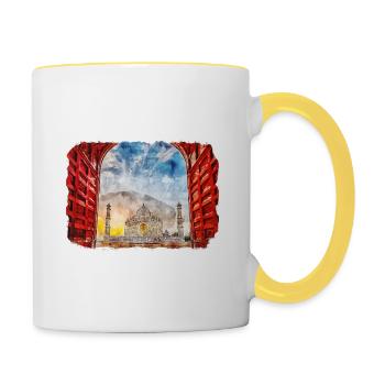 Indien Wahrzeichen Aquarell Skizze Farbe Illustratio - Tasse zweifarbig - Weiß/Gelb - Rechts