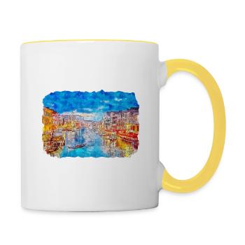 Venise Italie Aquarelle Esquisse Illustration - Mug contrasté - blanc/jaune - Droite