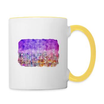 New York Usa Watercolor Sketch Drawing - Contrasting Mug - white/yellow - Right