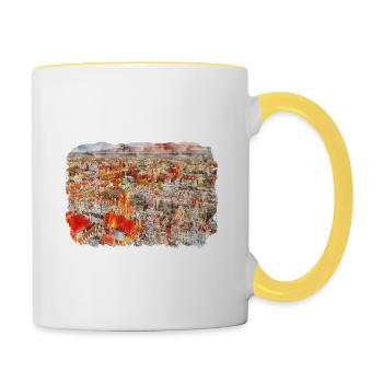 Pologne Repère Aquarelle Esquisse Dessin de peinture - Mug contrasté - blanc/jaune - Droite