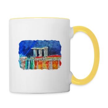 Singapour Aquarelle Esquisse Dessinée à la Main Peinture - Mug contrasté - blanc/jaune - Droite