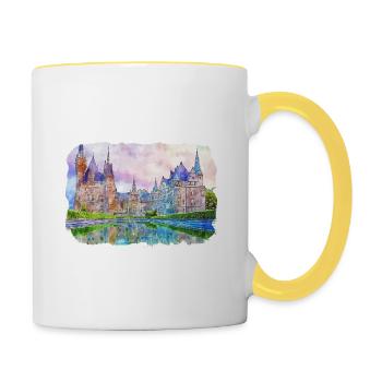 Pologne Repère Aquarelle Esquisse Dessin de peinture - Mug contrasté - blanc/jaune - Droite