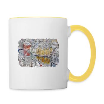 Norvège Aquarelle Esquisse Dessinée à la main Illustration - Mug contrasté - blanc/jaune - Droite