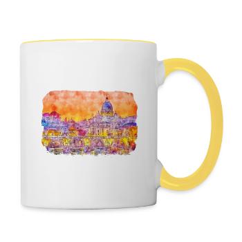Rom Italien Aquarell Skizze Handgezeichnetes Gemälde - Tasse zweifarbig - Weiß/Gelb - Rechts