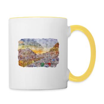 San Sebastian Espagne Aquarelle Sketch Illustration - Mug contrasté - blanc/jaune - Droite