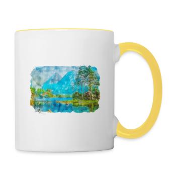 Schottland UK Aquarellskizze Gezeichnete Illustration - Tasse zweifarbig - Weiß/Gelb - Rechts