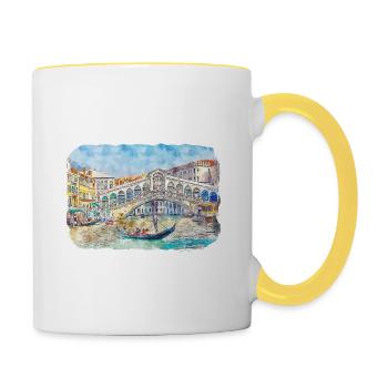 Venedig Italien Aquarellskizze Gezeichnete Illustration - Tasse zweifarbig - Weiß/Gelb - Rechts