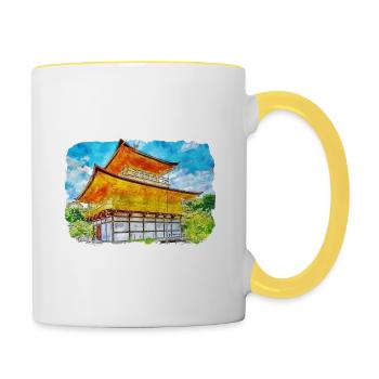 Japan Aquarellskizze Handgezeichnete Illustration - Tasse zweifarbig - Weiß/Gelb - Rechts
