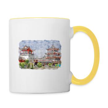 China Watercolor Sketch Hand Drawn Illustration - Contrasting Mug - white/yellow - Right