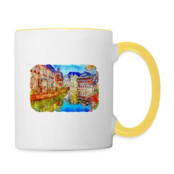 Frankreich Aquarellskizze Handgezeichnete Illustration - Tasse zweifarbig - Weiß/Gelb - Rechts