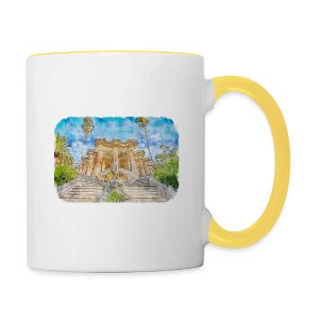 Spain Watercolor Sketch Hand Drawn Illustration - Contrasting Mug - white/yellow - Right