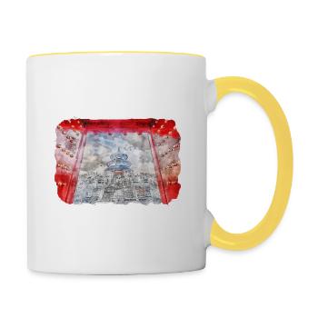 China Watercolor Sketch Hand Drawn Illustration - Contrasting Mug - white/yellow - Right