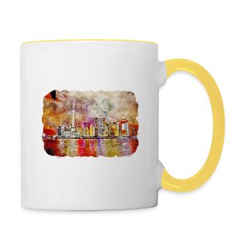 Shanghai Chine Aquarelle Esquisse Dessin Dessiné - Mug contrasté - blanc/jaune - Droite