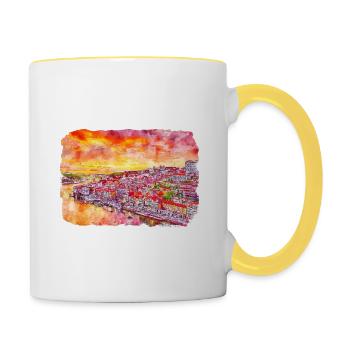 Lisbonne Portugal Aquarelle Esquisse Peinture Dessinée - Mug contrasté - blanc/jaune - Droite