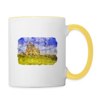Pologne Repère Aquarelle Esquisse Dessin de peinture - Mug contrasté - blanc/jaune - Droite