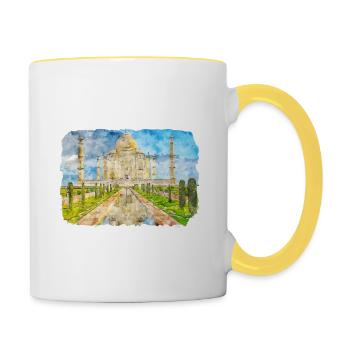 Indien Wahrzeichen Aquarell Skizze Farbe Illustratio - Tasse zweifarbig - Weiß/Gelb - Rechts