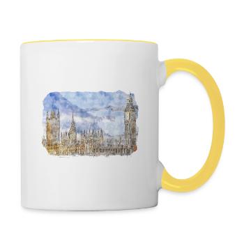 Uk Landmark Watercolor Sketch Painting Illustratio - Contrasting Mug - white/yellow - Right