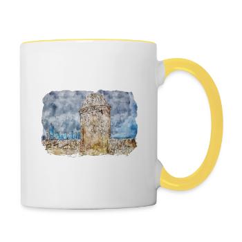 Cartagena Kolumbien Aquarell Skizze Gezeichnet Illustr - Tasse zweifarbig - Weiß/Gelb - Rechts