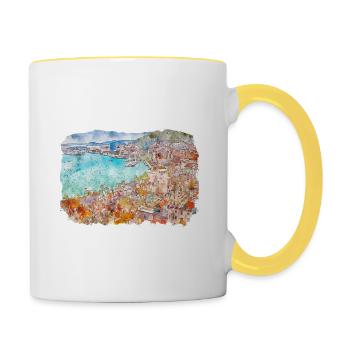 Kroatien Aquarellskizze Handgezeichnete Illustration - Tasse zweifarbig - Weiß/Gelb - Rechts