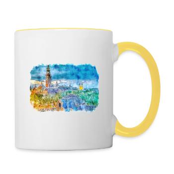 Europe Aquarelle Esquisse Dessinée à la main Illustration - Mug contrasté - blanc/jaune - Droite