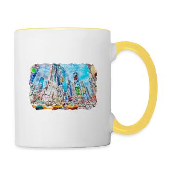 New York Usa Watercolor Sketch Drawing - Contrasting Mug - white/yellow - Right