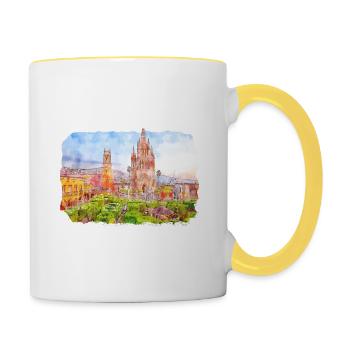 San Miguel De Allende Mexico Watercolor Drawing - Contrasting Mug - white/yellow - Right