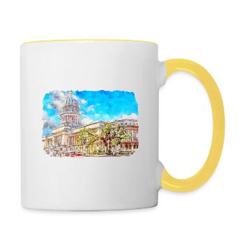 Habana Kuba Aquarell Skizze Gezeichnete Illustration - Tasse zweifarbig - Weiß/Gelb - Rechts