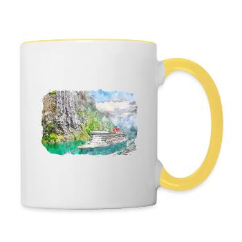 Norvège Aquarelle Esquisse Dessinée à la main Illustration - Mug contrasté - blanc/jaune - Droite