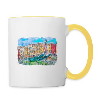 Venedig Italien Aquarell Skizze Gezeichnetes Gemälde - Tasse zweifarbig - Weiß/Gelb - Rechts