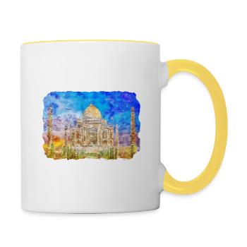 India Landmark Watercolor Sketch Paint Illustratio - Contrasting Mug - white/yellow - Right